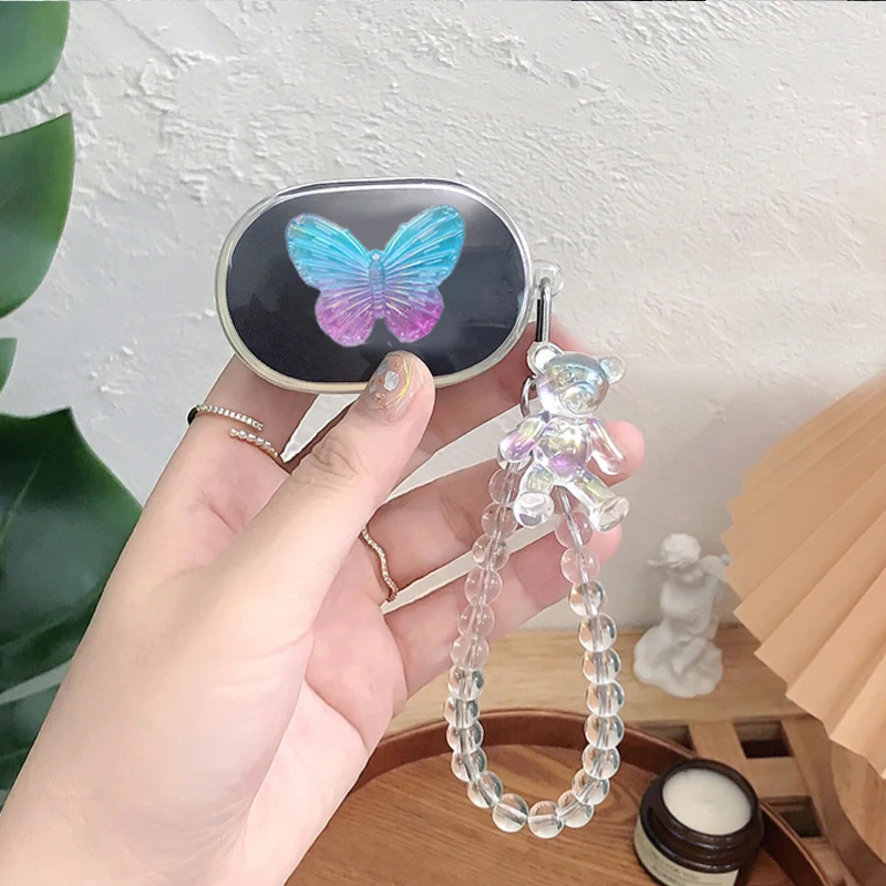 

Мягкий прозрачный чехол для Xiaomi Redmi AirDots, симпатичный чехол с кристаллами, бабочкой, брелоком, медведем, чехол для наушников airdots, защитный че...