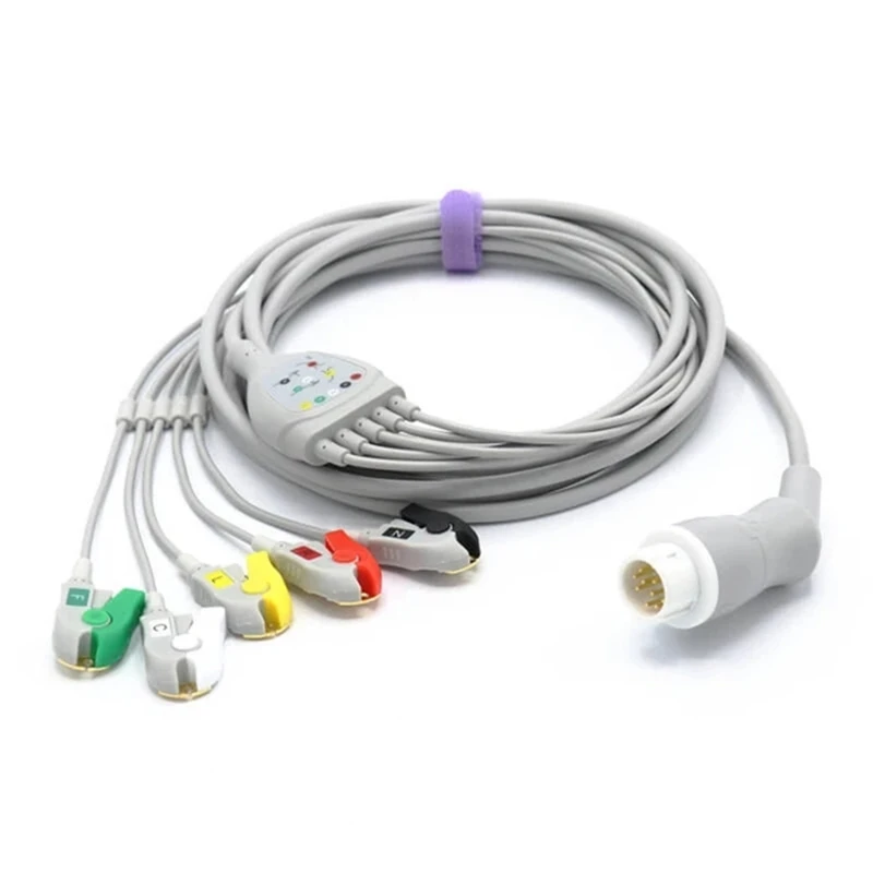 Совместимость для Philips 12-пен кабель ЭКГ 5 проводам Pinch/IEC Grabber Европейский