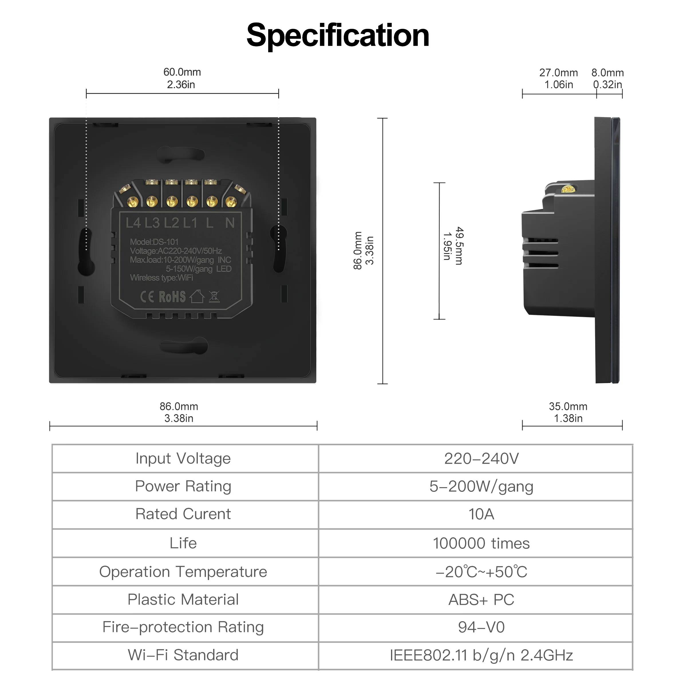 Умный сенсорный выключатель Tuya с европейской вилкой 220 В не требует нейтрального