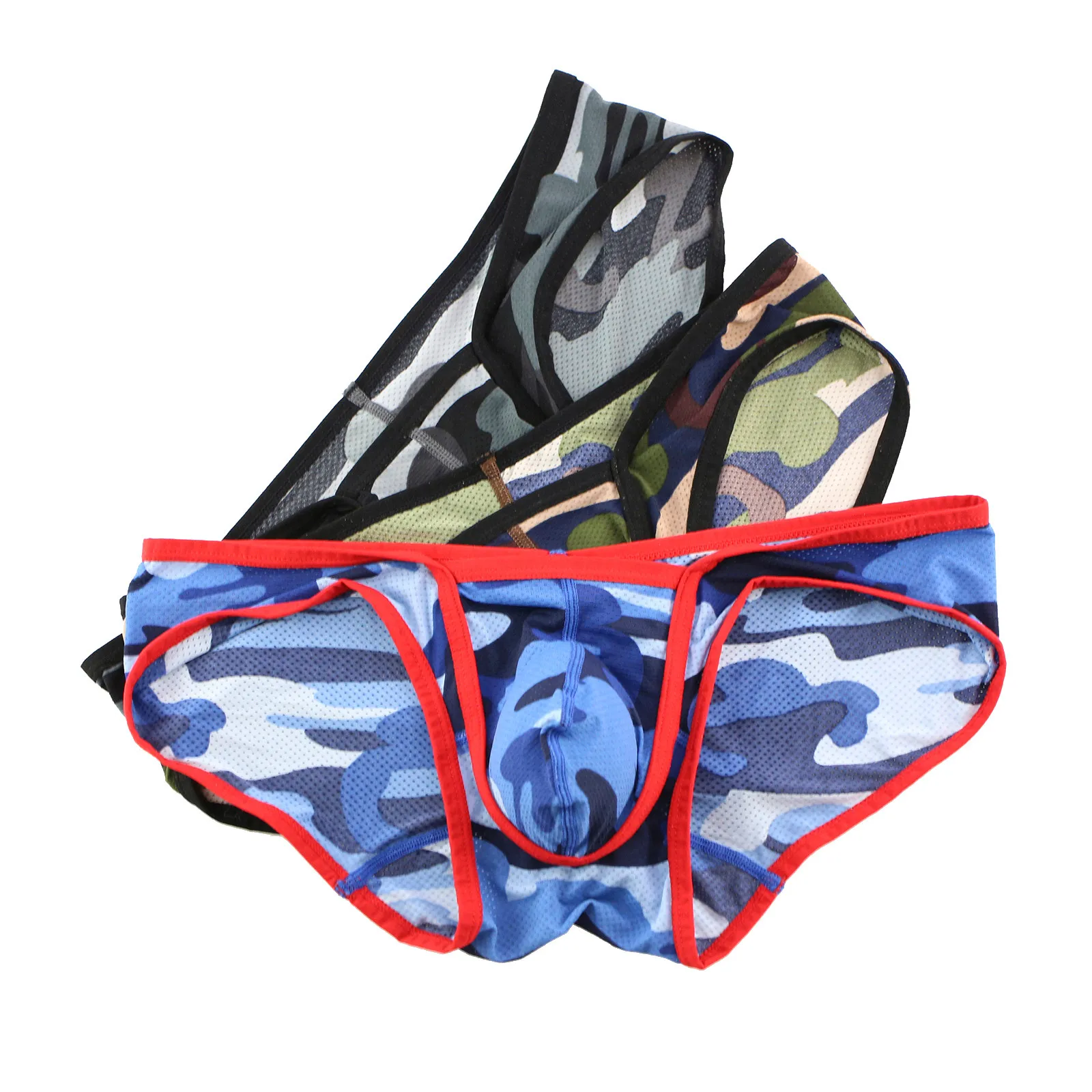 

Men's New Sexy Underwear Thin Bikini Briefs Male Trunks Camouflage Low Waist Breathable Three-dimensional Mesh Briefs