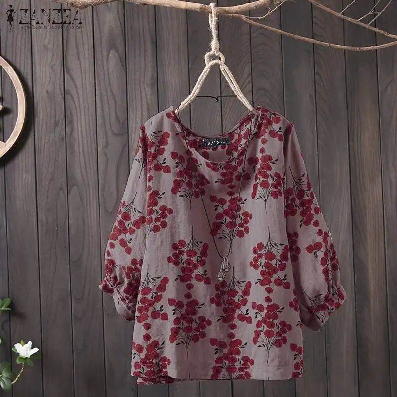 ZANZEA 2021 Women Tops and Blouses Casual Work Office Blusas Ladies Vintage Floral Tunic Female Pritned Shirt | Женская одежда