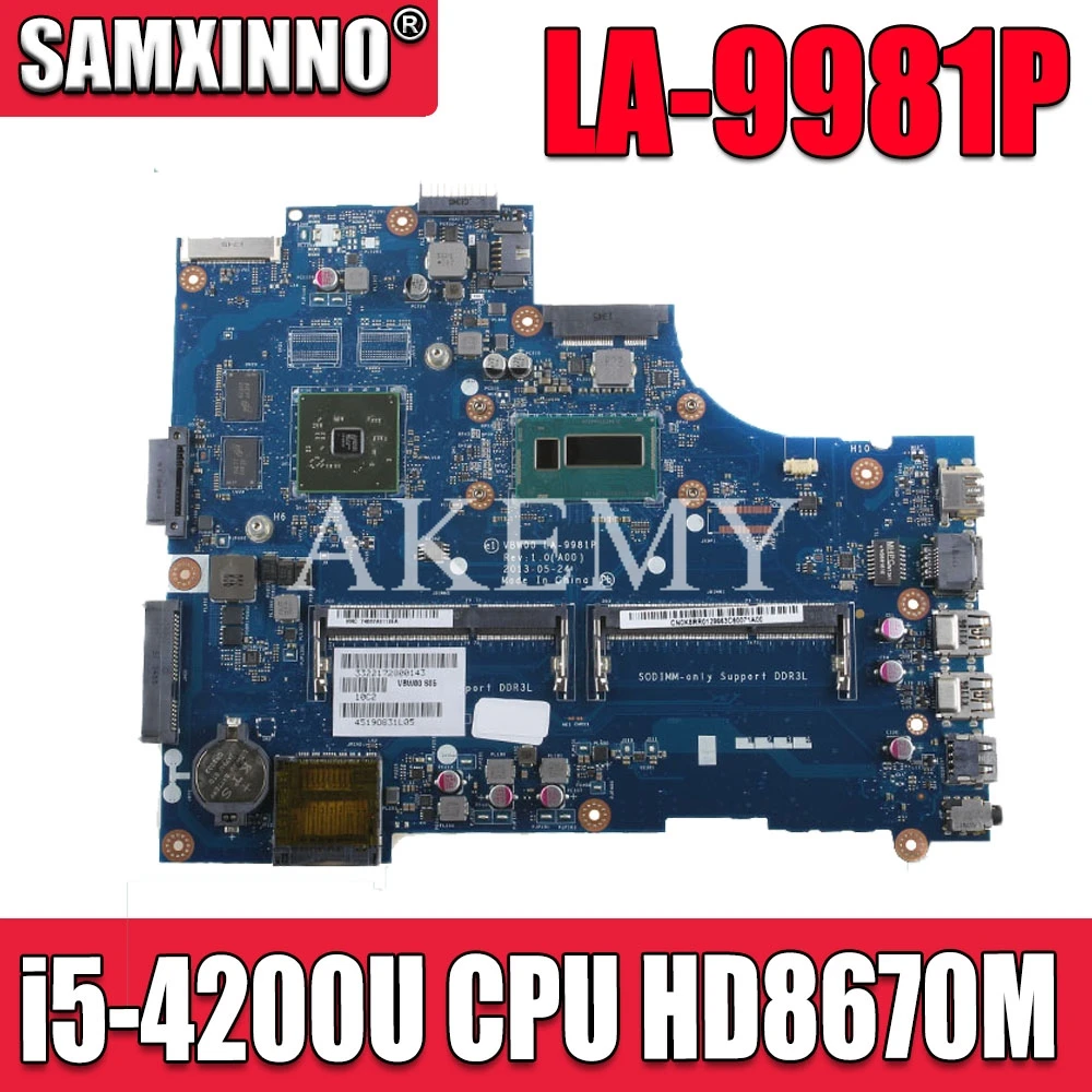 AKEMY VBW00 LA 9981P материнская плата для For DELL 15R 3537 5537 ноутбука i5 4200U ЦП HD8670M оригинальная