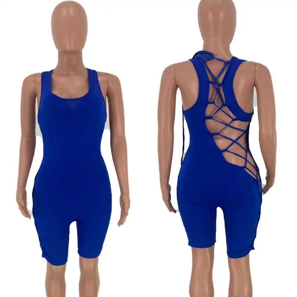

Sexy Rompers Womens Jumpsuit Party Bodycon Bandage Jumpsuit Short Lace Up Backless Skinny Bodysuit Ladies Sporty Summer Playsuit