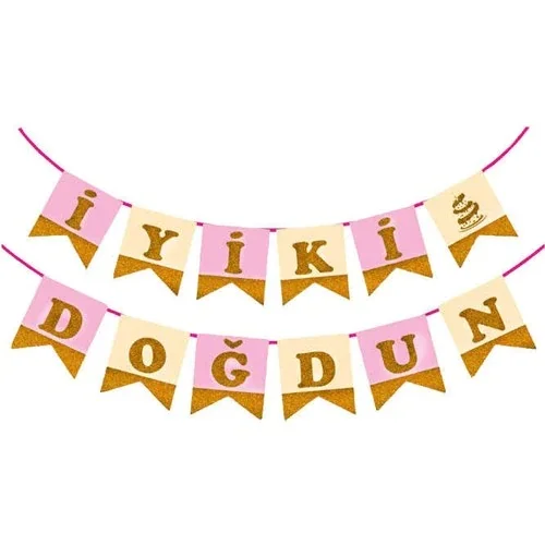 

Streamer yiki Happy Birthday Silvery Flag Pink 448314851