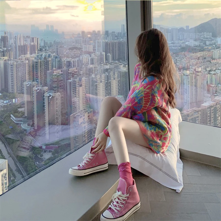 

Tie-dye knitted sweater women 2020 autumn Fall loose long sleeve pullover coat O-neck Girls tops Lady rinted Streetwear Sweater