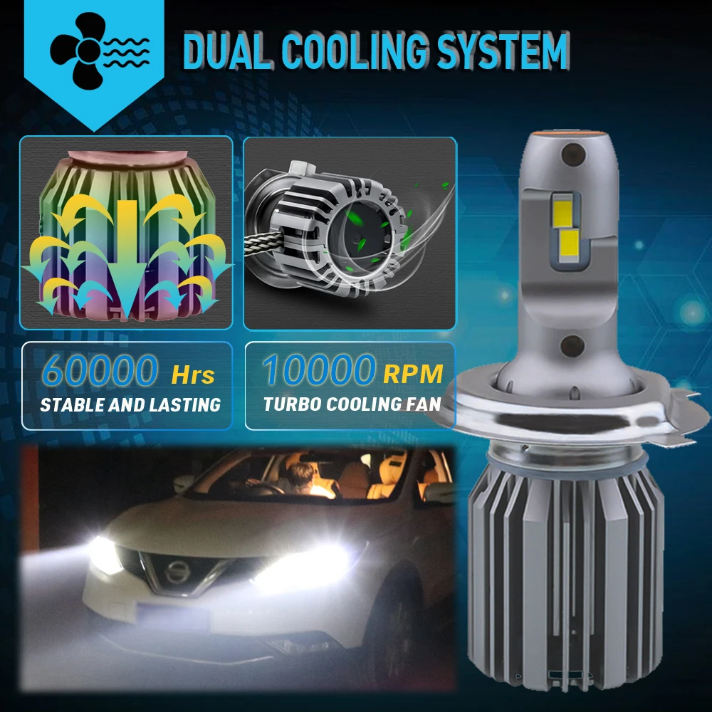 Светодиодный головной фонарь для автомобиля 2 шт. H4 H1 H7 9005/HB3 9006/HB4 H8 H119012