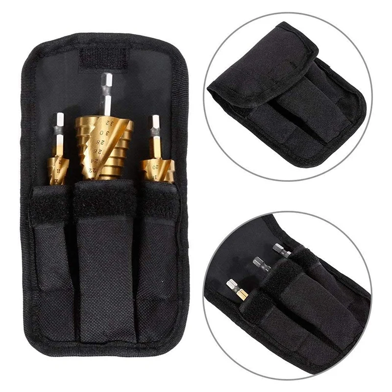 

3 Pieces Spiral Groove Step Drill Set Made of Stainless Steel Bit Holder Peeling Drill Taper Drill Metal Drill Bit Set