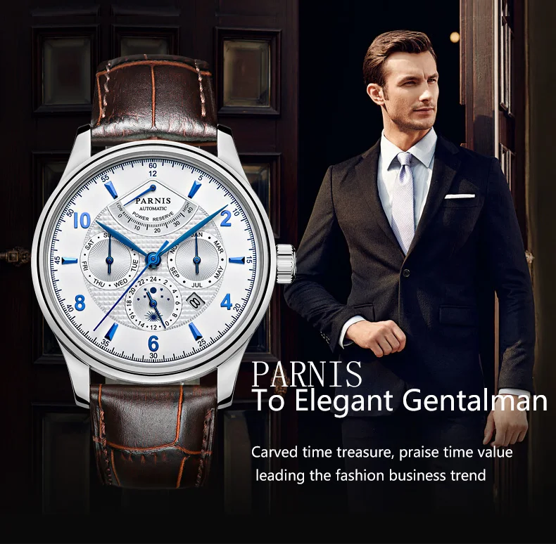 Мужские многофункциональные автоматические часы с сапфировым стеклом 42 мм