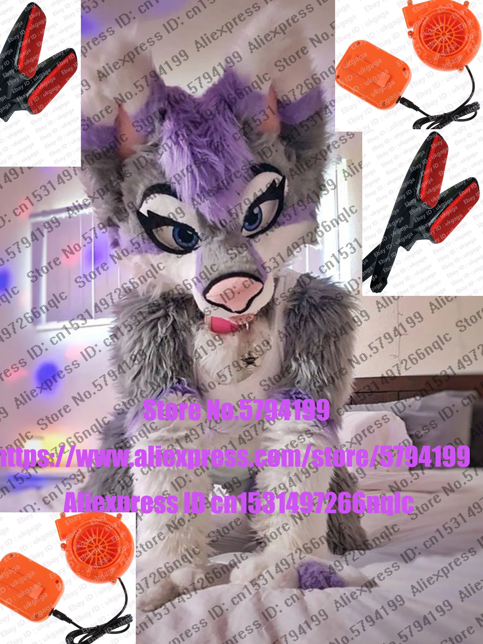 Серый фиолетовый кошка Хаски собака волк пушистый костюм косплей животное