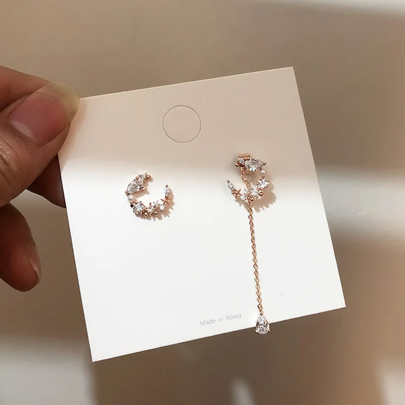 2021 мода кубического циркония луна свисающие серьги для женщин девочек