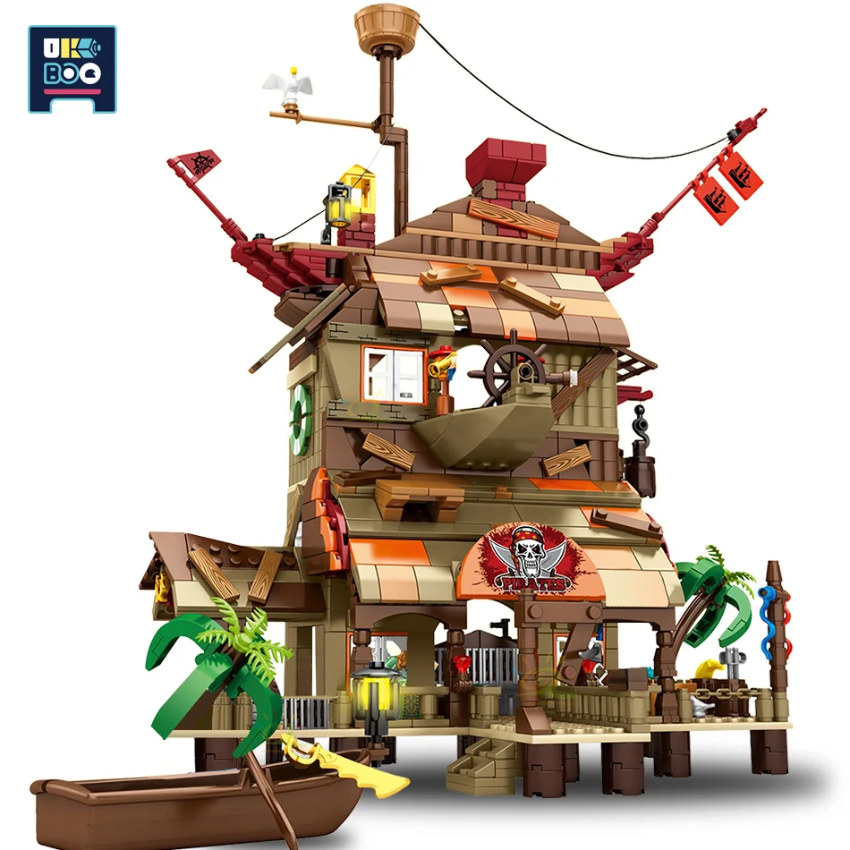 

1240PCS King of Pirate Ships Captain Model Dock Building Blocks City Sea Rover Figures Movie Bricks Toys For Children Gift