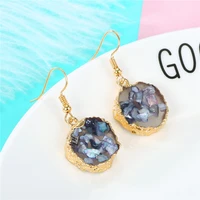 bellahydiary fashion irregular round earrings wedding jewelry gift transparent stone resin golden hook drop earring women