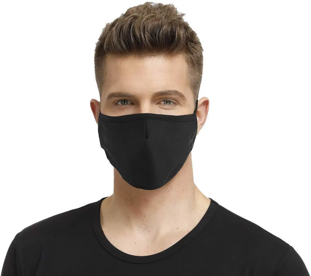 Маска для лица хлопковая черная ветрозащитная с 4 фильтрами из активированного