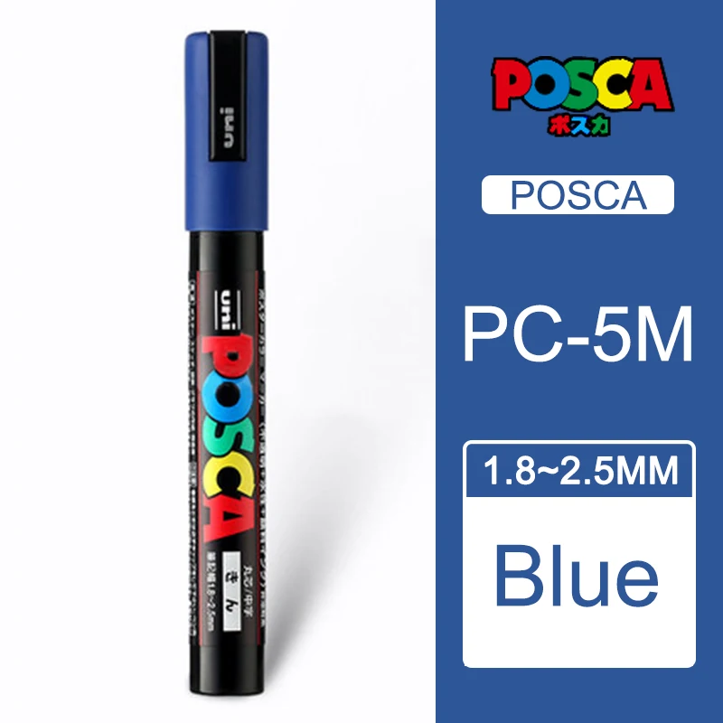 1 шт., японские PC-5M маркеры для рисования Uni Posca, средний наконечник, 1,8 мм-2,5 мм, 17 цветов, для школы, офиса, художественного маркера - Цвет: Blue