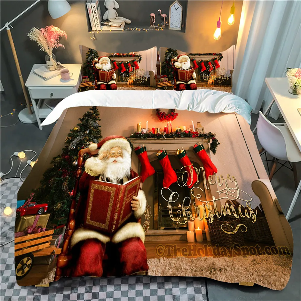 

3 Pieces Christmas Duvet Cover Set Single Double King 3D Printed Merry Christmas Bedding Comforter Bedding Sets Gift for Kid