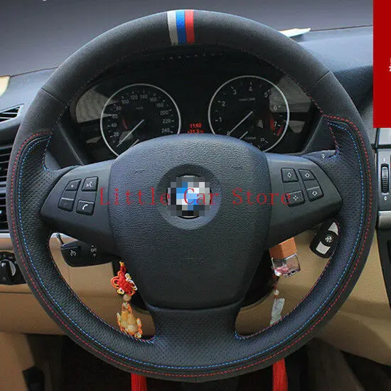 

For BMW X5 DIY Hand-Stitched Car Steering Wheel Cover Black High Quality Leather Accessories