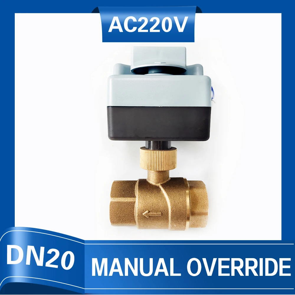 DN20 Full Bore Size Electric Ball valve 2 way Brass with 3 wires control 3/4 inch Electric Water Valve 220V with manual override