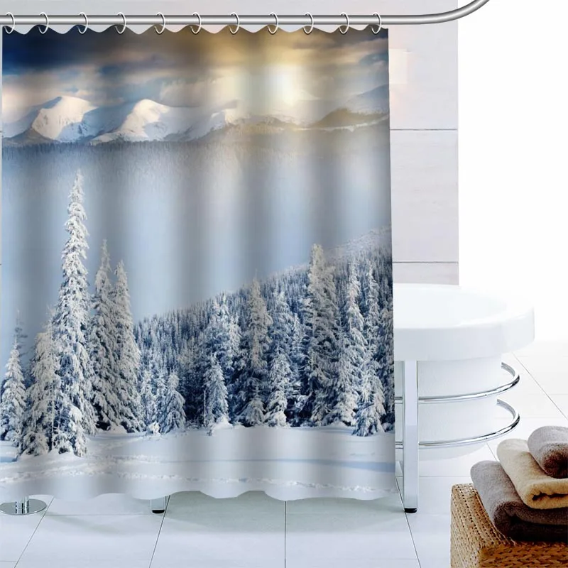 

New Winter Mountains Shower Curtain Palm Decor Waterproof Polyester Fabric Bath Curtain 180X180cm Eco-friendly Bathroom Curtain