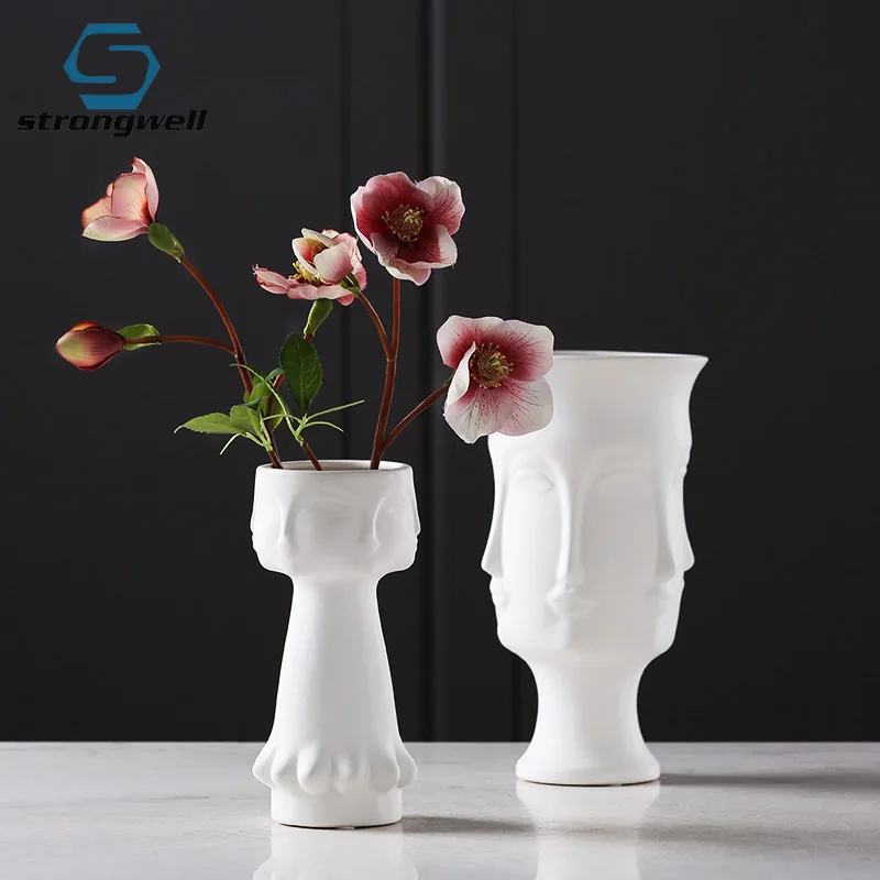 

Strongwell Nordic Portrait Vase White Matte Glazed Face Ceramic Vase Nordic Flower Vase Desktop Home Decoration Christmas Gift