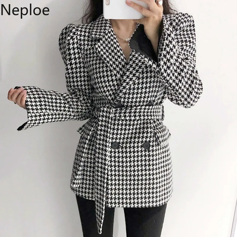 Neploe Ins Ретро стиль тонкая талия шнуровка двойная грудь смесь тысяча птиц решетка