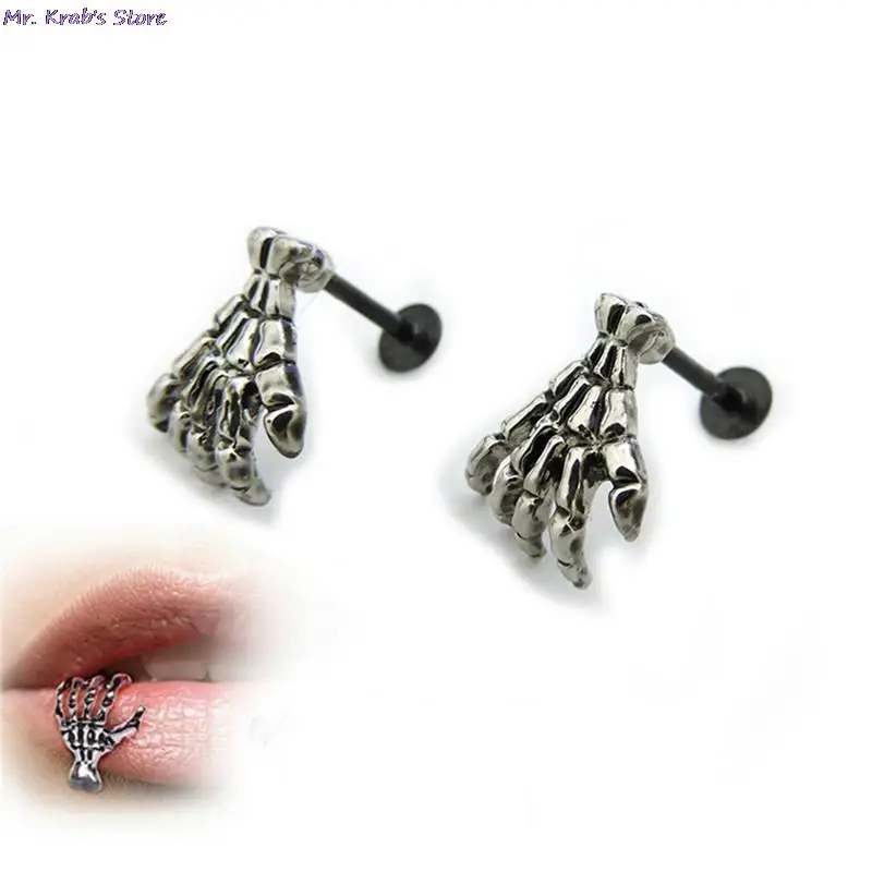 1Pc Skull Shape Body Jewelry Punk Devil Hand Kylie Lip Piercing Skeleton Labret for Women&Men | Украшения и аксессуары
