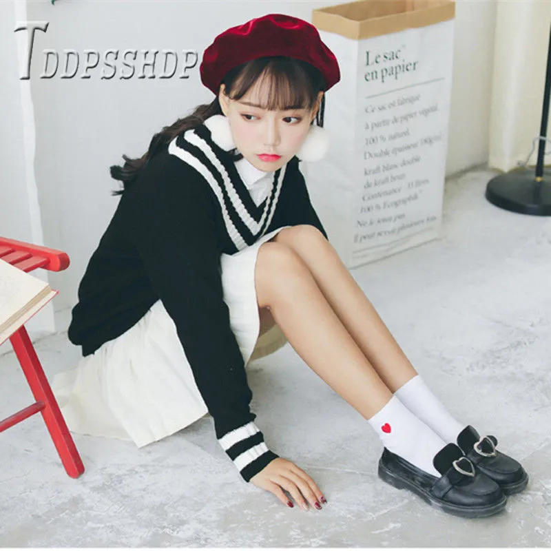 Женский свитер с V-образным вырезом Свободный пуловер в Корейском стиле длинными