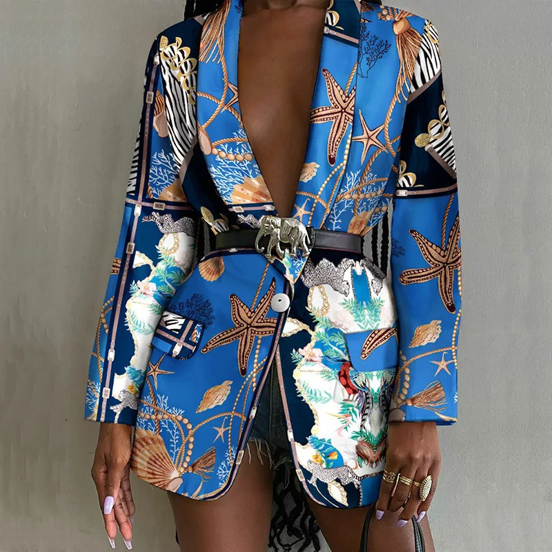 

African Clothes for Women Spring Autumn African Women Long Sleeve Printing Polyester Blazers African Clothes Women