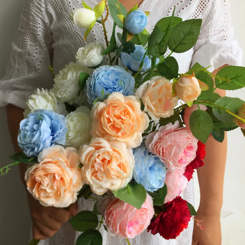 Одна шелковая чайная роза ветка имитация 5 головок Длинные пионы и камелии стебли