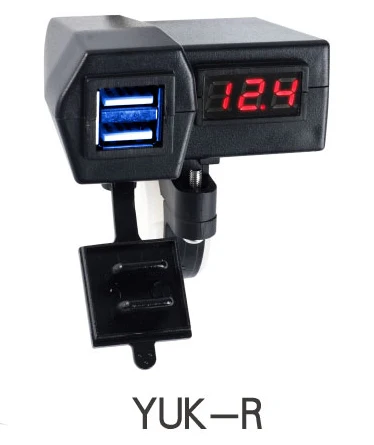 YUK-R Зарядное устройство Usb для мотоцикла, быстрая зарядка, штепсельная вилка, комплект, 4,2 A, напряжение, температура, дисплей, кабель, включение/выключение, водонепроницаемый двойной Usb, 12 В, 24 В, S - Название цвета: YUK-R