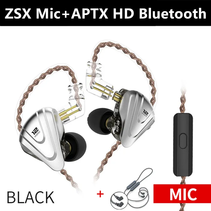 KZ ZSX Терминатор металлические наушники в ухо 12 единиц Гибридный 5BA+ 1DD HIFI бас наушники шумоподавление Гарнитура монитор - Цвет: BlackMicHDBluetooth