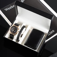 man watch gifts set mens learther calendar watches fashion quartz wristwatch with bracelet wallet box for male%e2%80%99s fathers day