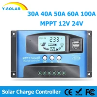 mppt solar charge controller pwm 100a 60a 50a 40a 30a solar power regulator 12v 24v auto dual usb lcd display load discharger
