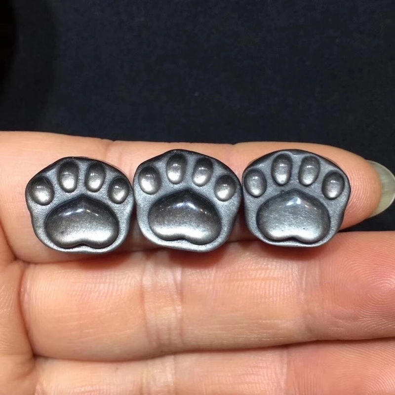 

1pc Natural crystal hand engraving Cat-pad of Silver obsidian Matching bracelet Wealth pendant Good Luck lover pendant