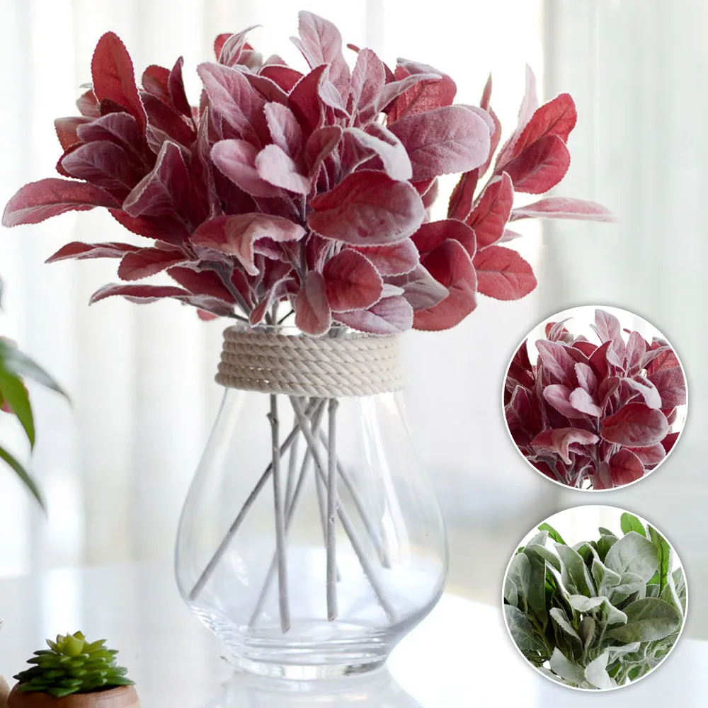 

1 Pc Flocking Rabbits Ear Leave Artificial Plant Homes Wedding Decor Silk Fake Flower Artificial Dried Flowers