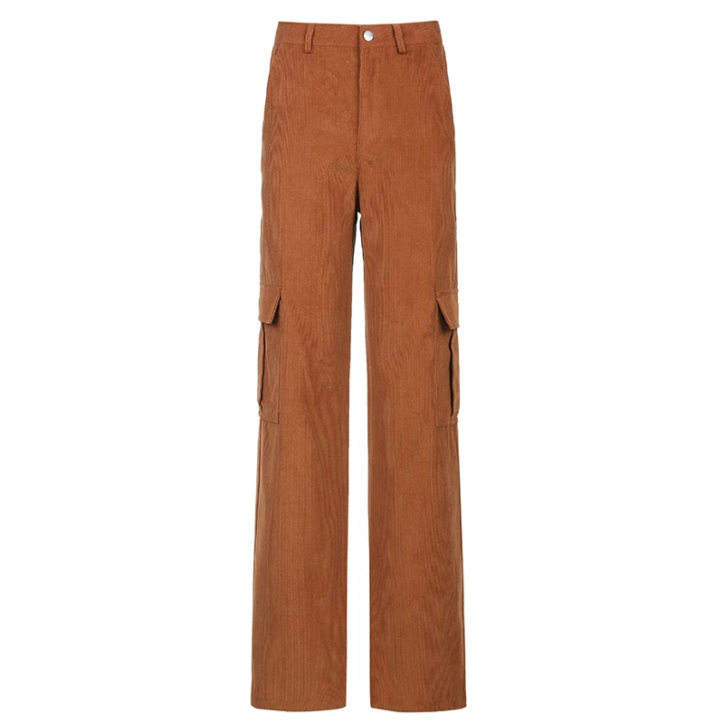 

Caramel Brown Corduroy Joggers Women Wide Leg Pants High Waist Aesthetic Straight Trousers Female Sweatpants Francais Harajuku