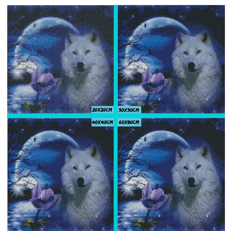 Полноразмерная 5D картина из страз сделай сам вышивка крестиком Луна и волк 3D