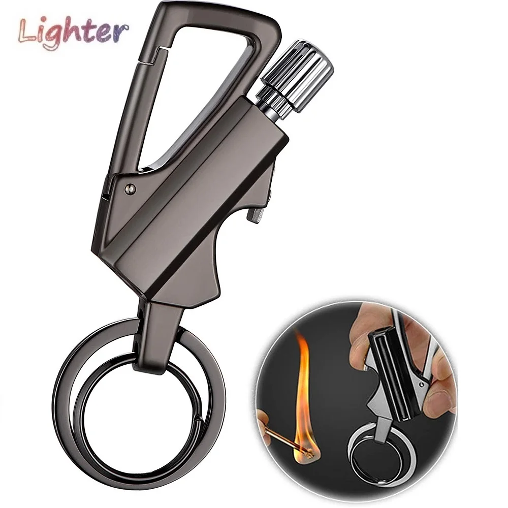 

Matches Keychain Lighter Metal Permanent Kerosene Lighter Multi-Function Waterproof Match Striker Camping Lighter Key Ring