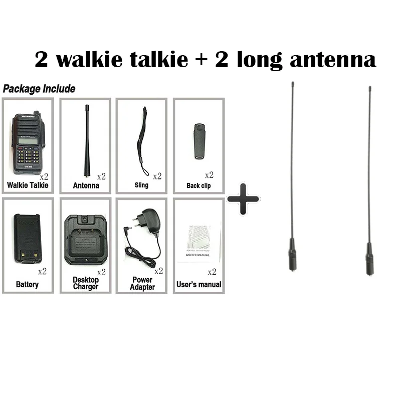 Add 2 long antenna 2PCS New 100%original Baofeng UV-9R Plus IP67 WaterproofRadio Walkie Talkie 8W UHF&VHF 128CH 2800mAh Walkie Talkie Radio Station - Цвет: Add 2 long antenna