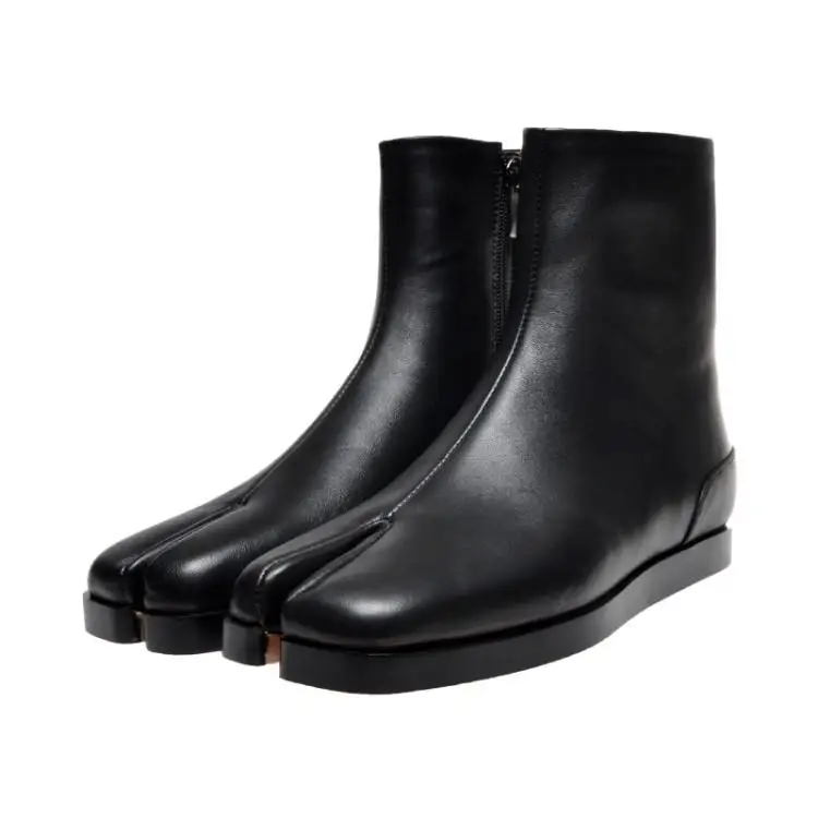 Botines mujer/ г.; короткие женские ботильоны на низком каблуке; черные непромокаемые сапоги из лакированной кожи с квадратным носком; роскошные ботинки tabi bottes