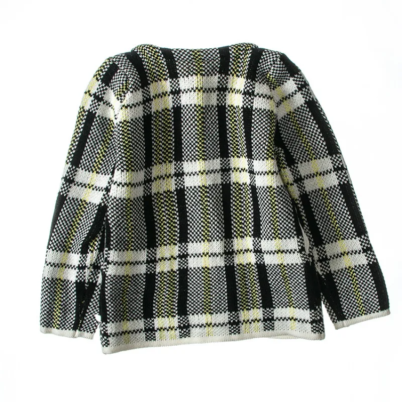 

BBD Kids Coat Girls Cotton Autumn Sweater Long-Sleeved Plaid Knitted Fashion Tops Children Delicate Clothes 4 5 6 Years Costume