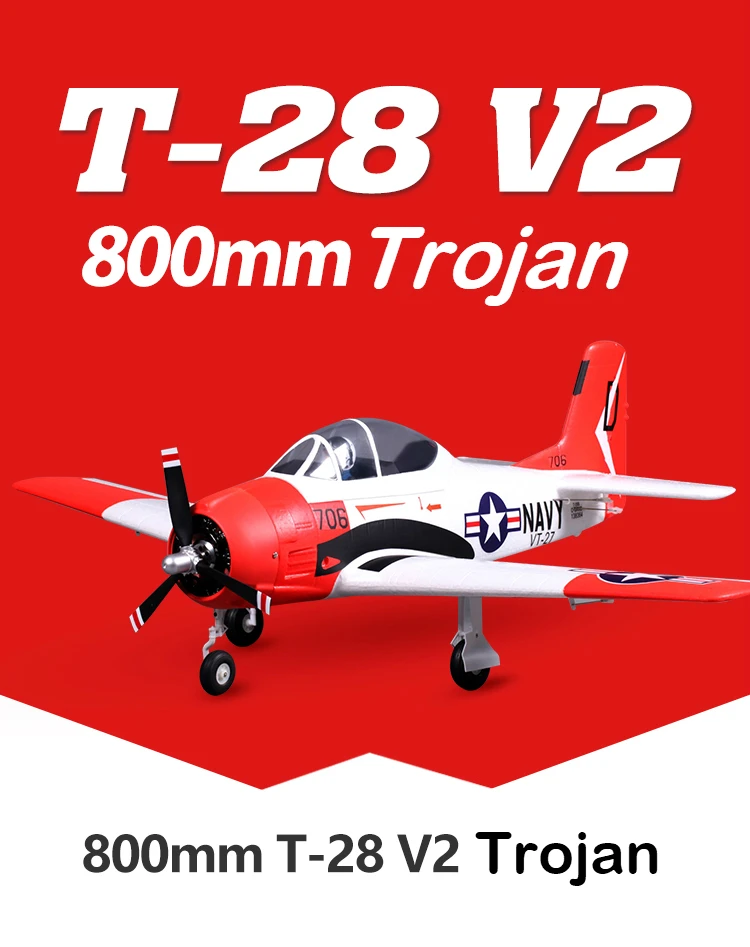 FMS 800 мм Мини T28 T-28 Троян V2 с рефлекторным гироскопом красный 4CH 2S PNP самолет дистанционного управления EPO весы Warbird модель самолет War II