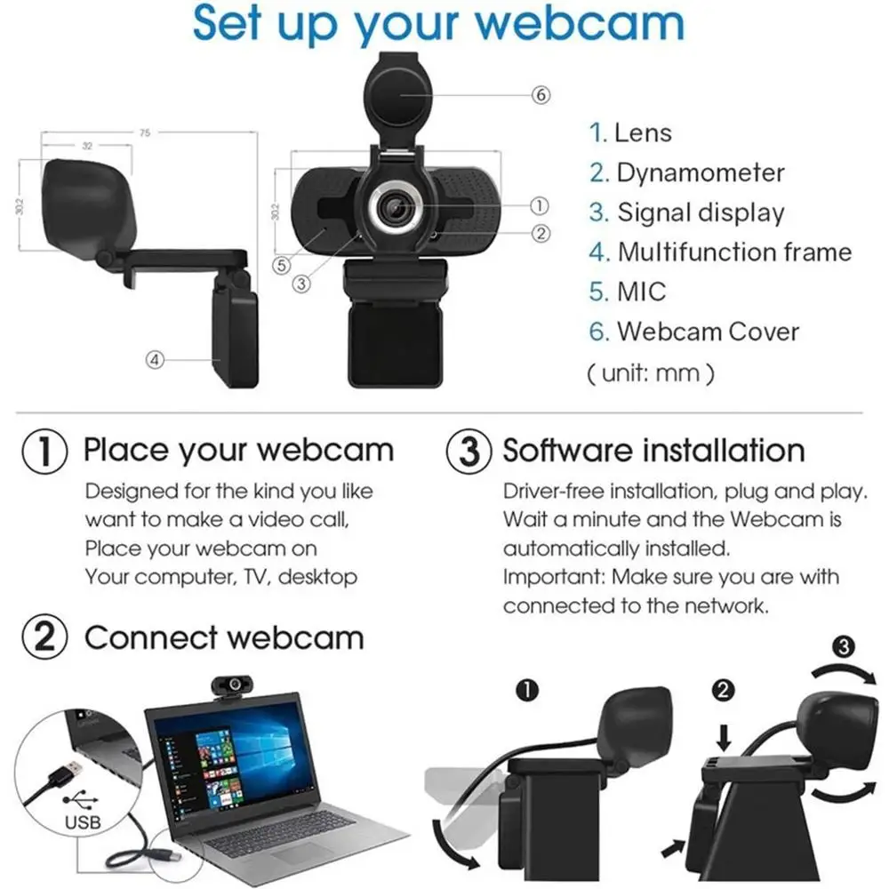 

1080P HD Computer Camera Webcam With Cover Noise Reduction Microphone Cameras For Live Broadcast Video Calling Conference Work