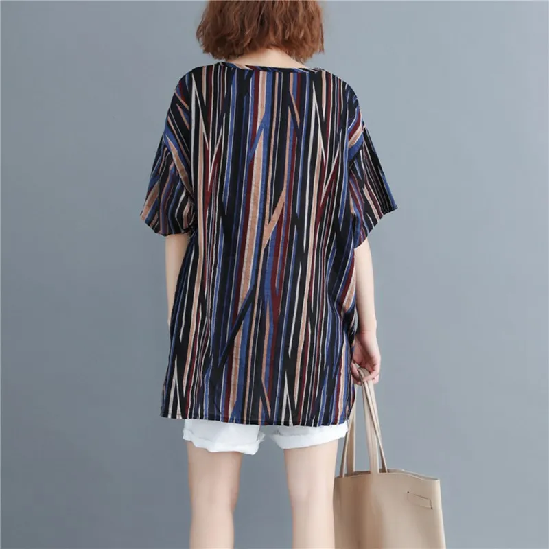 Женская хлопковая льняная блузка Повседневная Свободная длинная футболка в