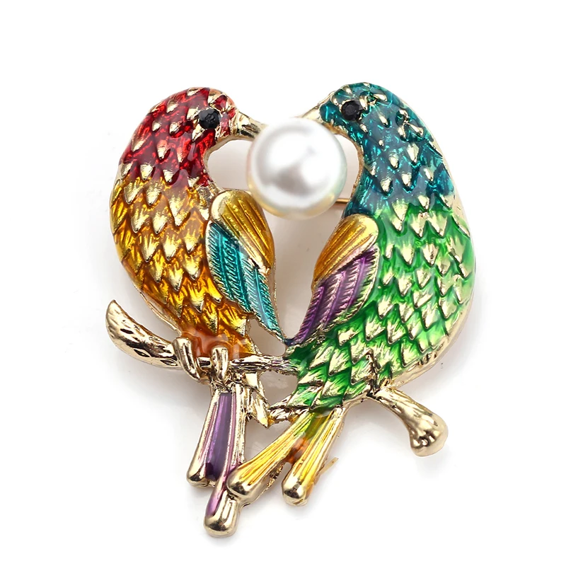 Очарование эмалевый попугай веточка корсаж брошь с рисунком в виде птиц для