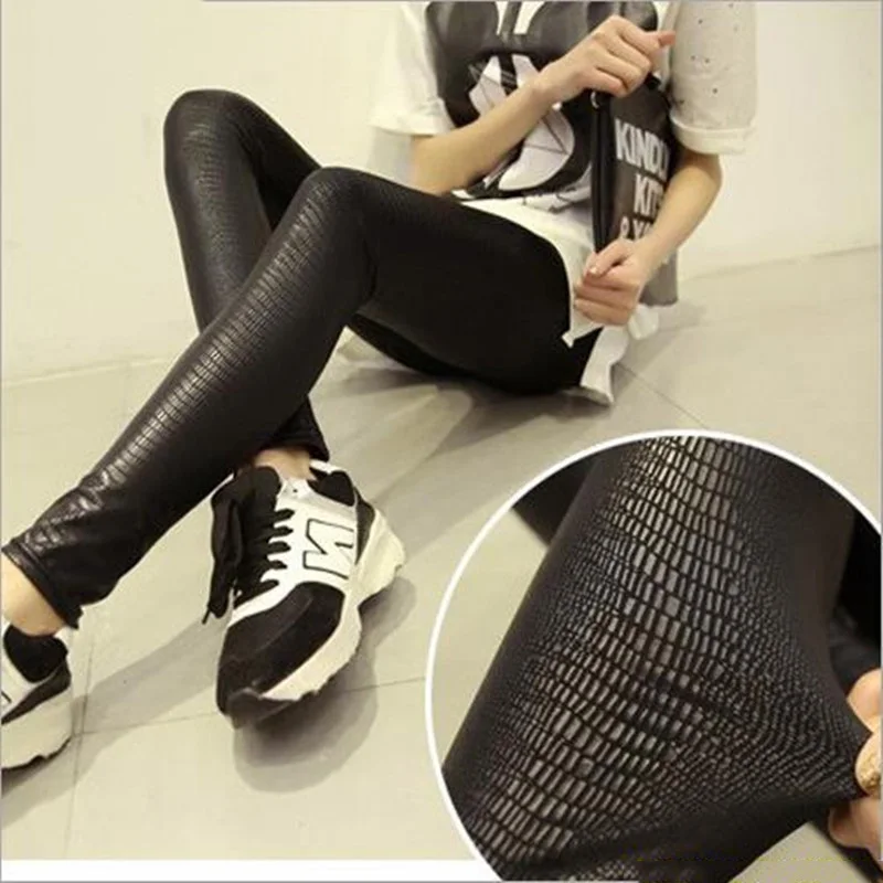 K002 Black CUHAKCI женские леггинсы из искусственной кожи Змеиный узор высокое качество стрейч обтягивающие черные леггинсы в стиле панк-рок матовые повседневные Леггинсы - Цвет: K002 Black