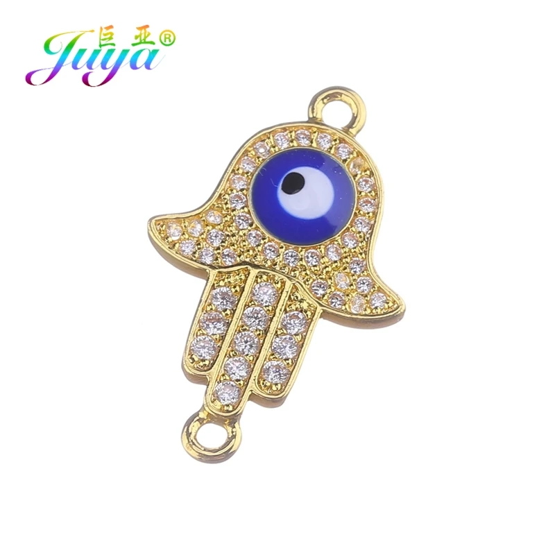 Gold Juya DIY Браслеты Аксессуары микро проложить циркон золото/серебро Хамса Фатима Шарм Разъемы для Needlwork ювелирных изделий - Цвет: Gold