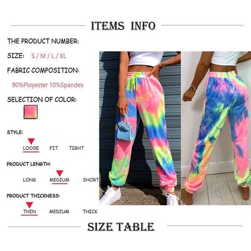 

Women's Tie-dye Colorblock Prints Pants High Waist Elastic Band Slim Casual Ladies Trousers Multi