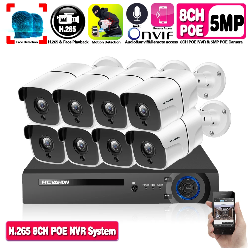 

Face Detection H.265 5MP 8CH POE NVR CCTV Security System Outdoor 5.0MP POE IP Camera IR Night Vision P2P Video Surveillance Kit