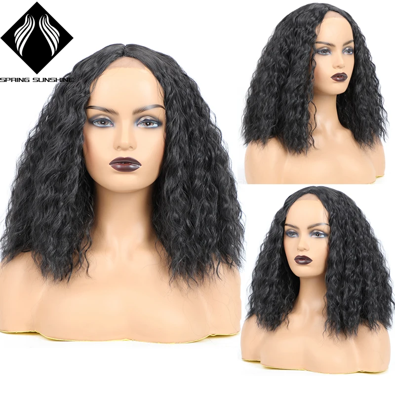 Синтетический Средний кудрявый парик, синтетический парик со средней частью для чернокожих женщин, термостойкий, Омбре коричневый