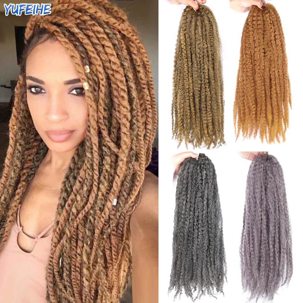 

18Inch Marley Hair Synthetic Braiding Ombre Afro Kinky Soft Twist Long Low Temperature For Women Crochet Braids Hair Extensions